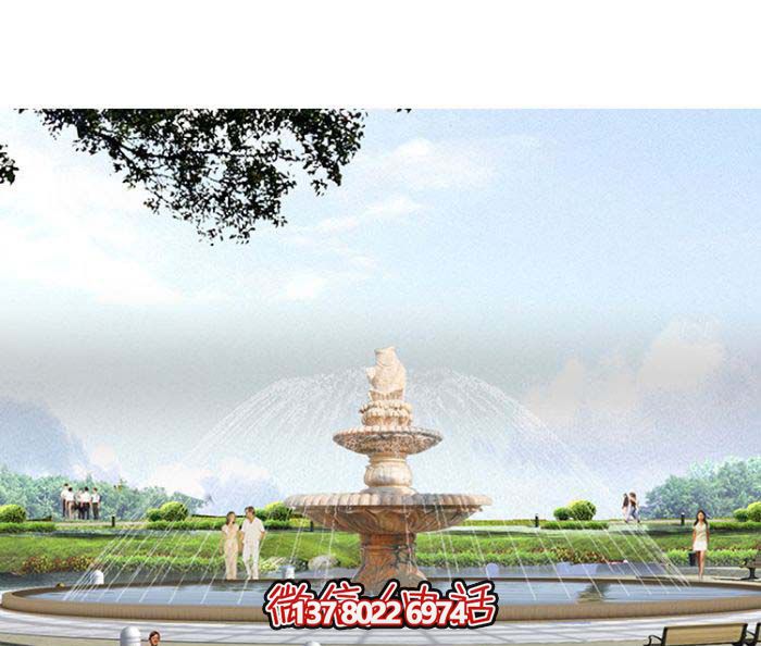 精美漢白玉噴泉，石雕鯉魚(yú)雕塑擺放