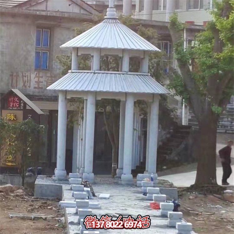 精美大理石雕刻二層涼亭，為農村文化廣場(chǎng)添彩