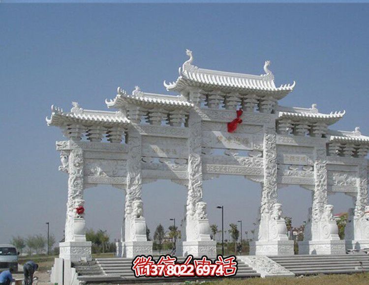 漢白玉五門(mén)浮雕景觀(guān)牌樓石雕 漢白玉五門(mén)浮雕景觀(guān)牌樓石雕