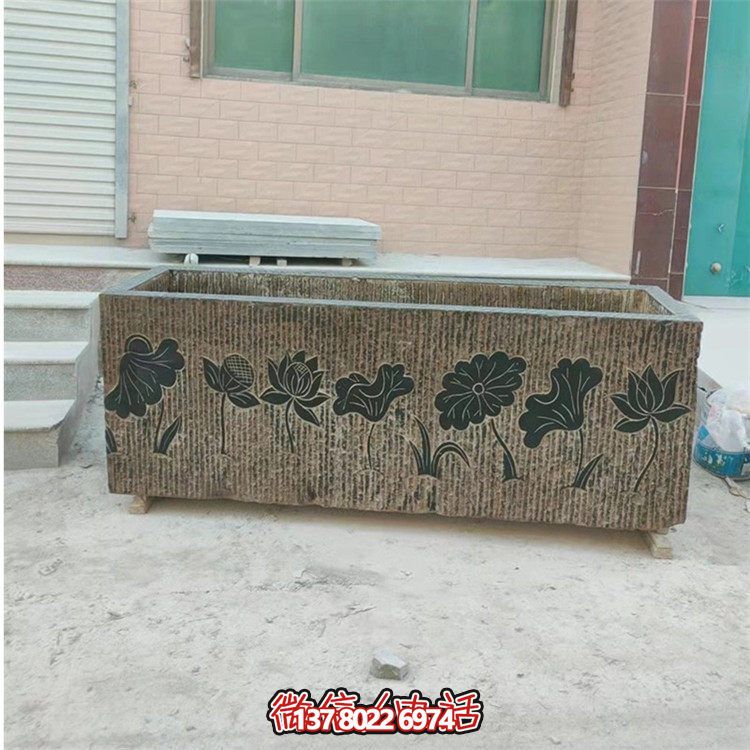 精美花崗巖石雕石缸，裝飾庭院仿古養魚(yú)及擺件