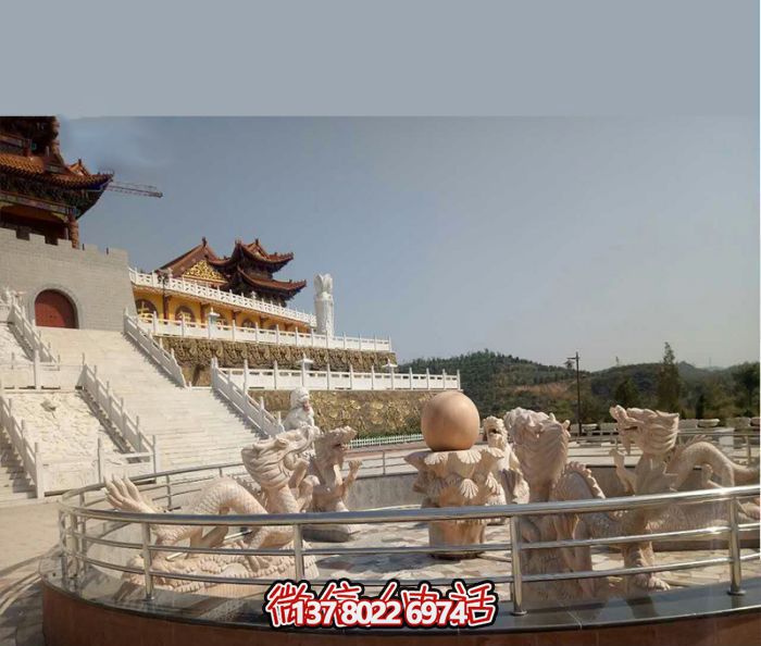 藝術(shù)燈光的魔力，紅龍戲球風(fēng)大型噴泉石雕秀