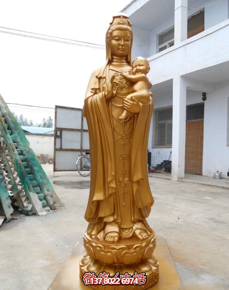 銅雕立式送子觀(guān)音雕塑--祝福育兒之路