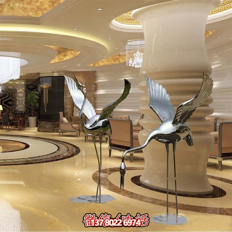 不銹鋼雕塑火烈鳥(niǎo)，鏡面抽象園林裝飾