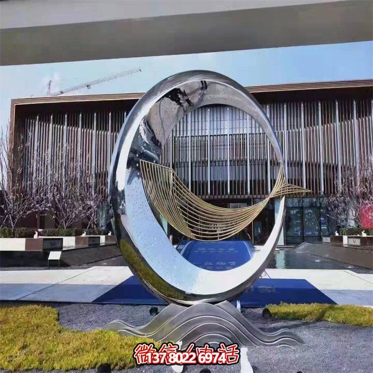 精致幾何設計鏡面不銹鋼鯨魚(yú)擺件
