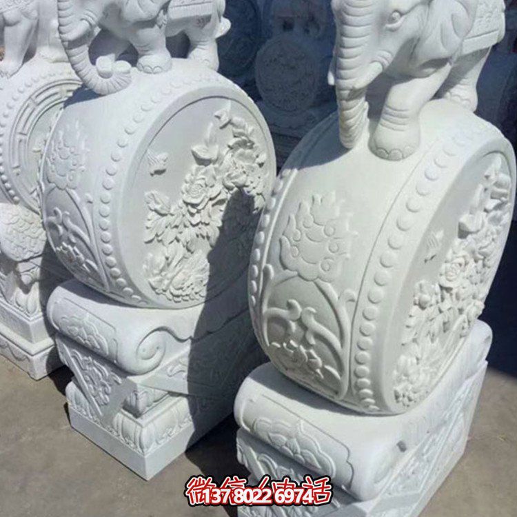 漢白玉小象石雕抱鼓，為您的別墅庭院增添優(yōu)雅氣息