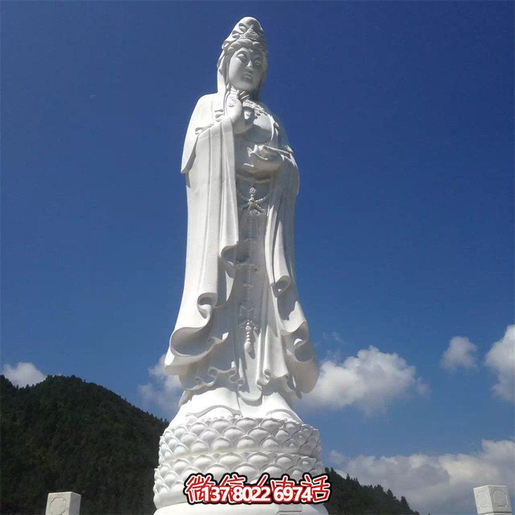 精美手工制作的漢白玉浮雕觀(guān)音大型佛像