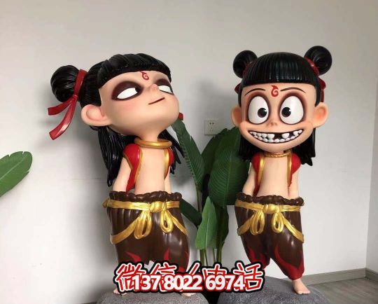 玻璃鋼哪吒雕塑精美彩繪，給景區園林增色不少
