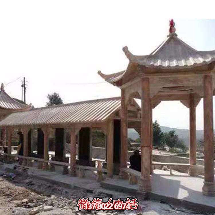 精美大理石石雕景觀(guān)園林長(cháng)廊晚霞紅雕塑