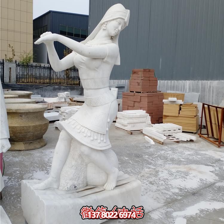 少數民族風(fēng)情石雕——漢白玉女孩雕塑