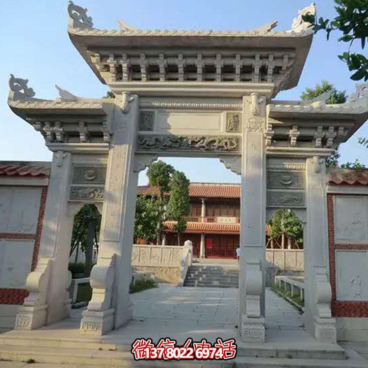 精美大理石石雕景區園林，大型門(mén)樓牌坊雕塑