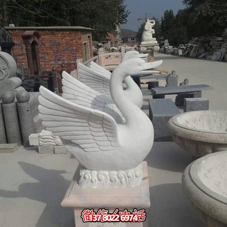 漢白玉大理石噴水天鵝群園林戶(hù)外擺放裝置