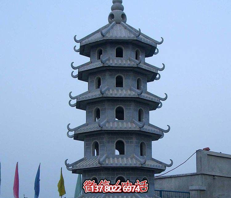 古典寶塔景觀(guān)園林，精美石雕青石多層搭配