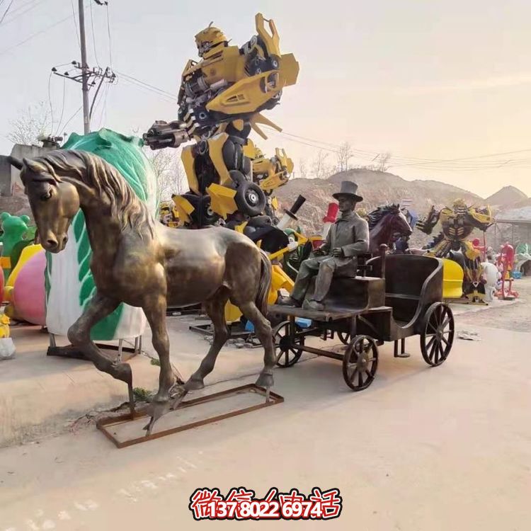 大型仿銅玻璃鋼雕塑擺件——步行街馬車(chē)