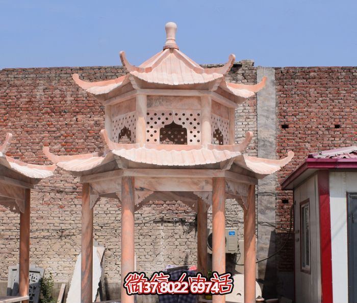 雙層紅涼亭休閑觀(guān)賞晚霞
