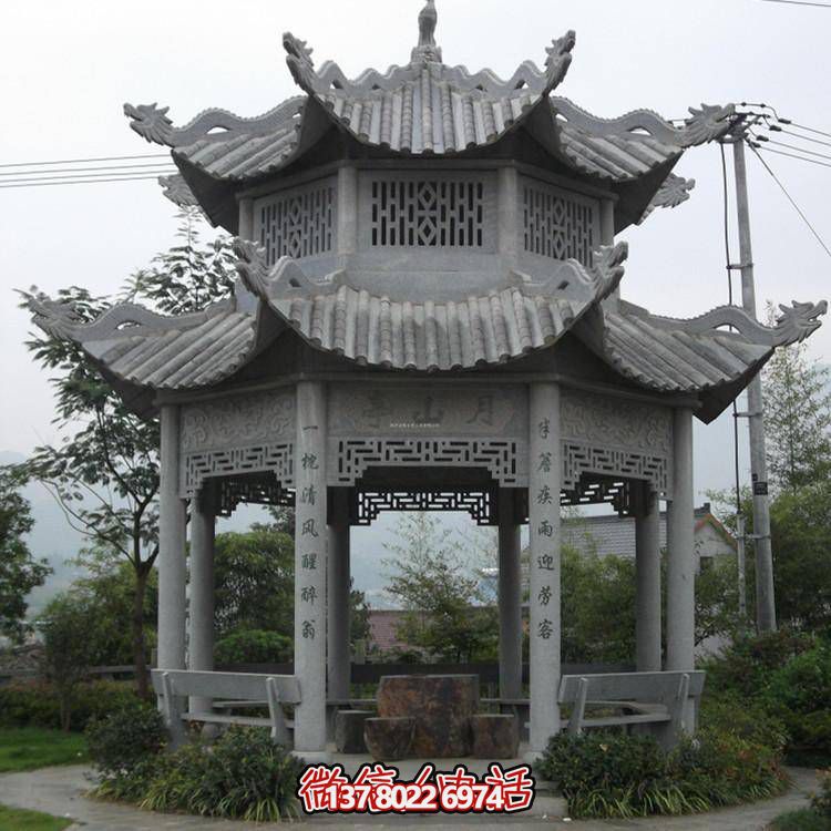 仿古青石涼亭，美觀(guān)大方，雕塑精美