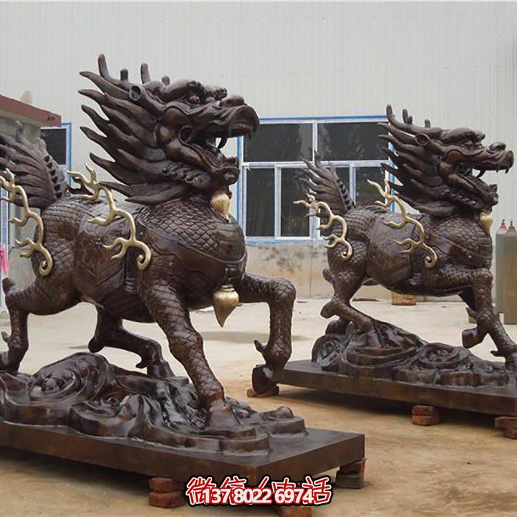 大型銅雕麒麟擺件，裝點(diǎn)庭院門(mén)口別墅