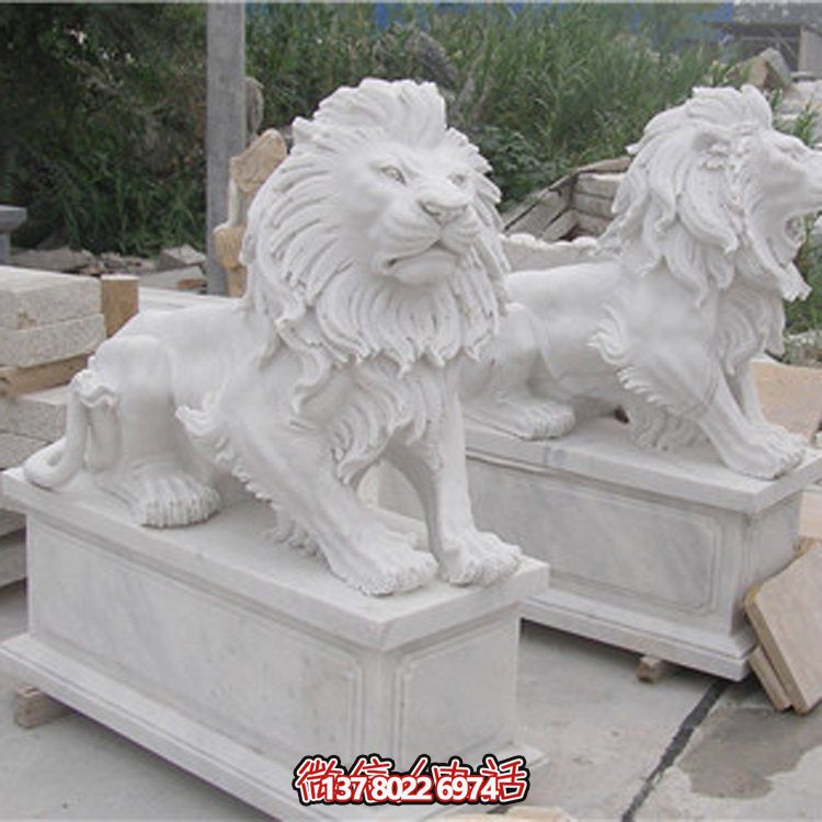 大理石獅子雕塑，點(diǎn)綴園林景觀(guān)