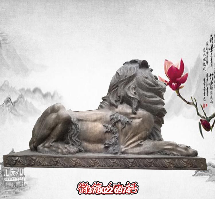 不銹鋼大型仿真動(dòng)物臥著(zhù)獅子雕塑