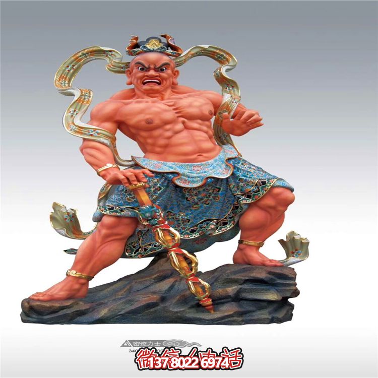 玻璃鋼大型彩繪景觀(guān)寺廟供奉哼哈二將雕塑