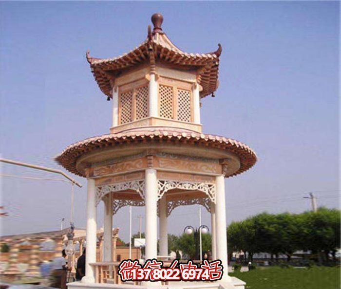 鏤空雕刻涼亭，休閑享受晚霞紅