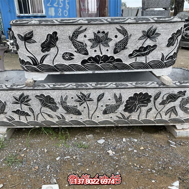 精美石雕青石長(cháng)方形魚(yú)缸