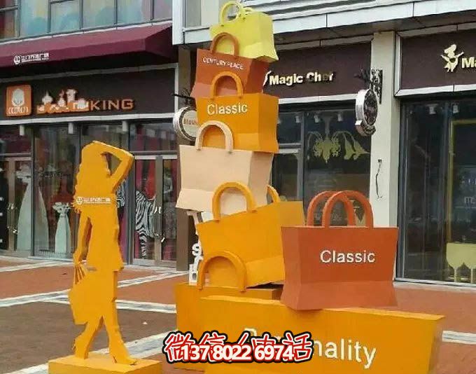 不銹鋼購物袋雕塑，讓您的商業(yè)街路邊擺放更具藝術(shù)感