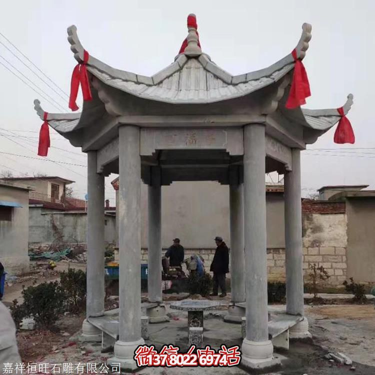 仿古石雕亭子，增添學(xué)校公園獨特韻味