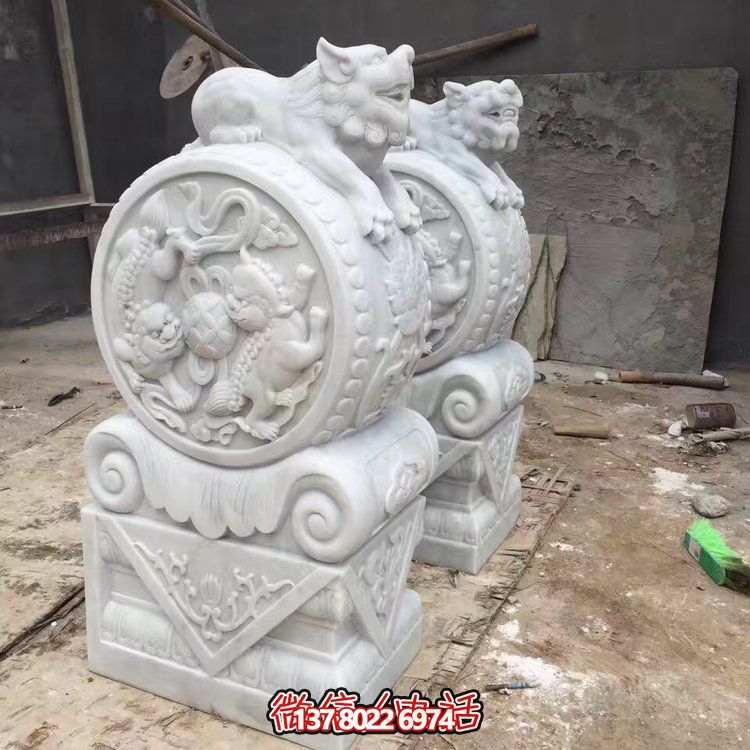 精美大理石石雕抱鼓雕塑，裝點(diǎn)別墅庭院門(mén)口