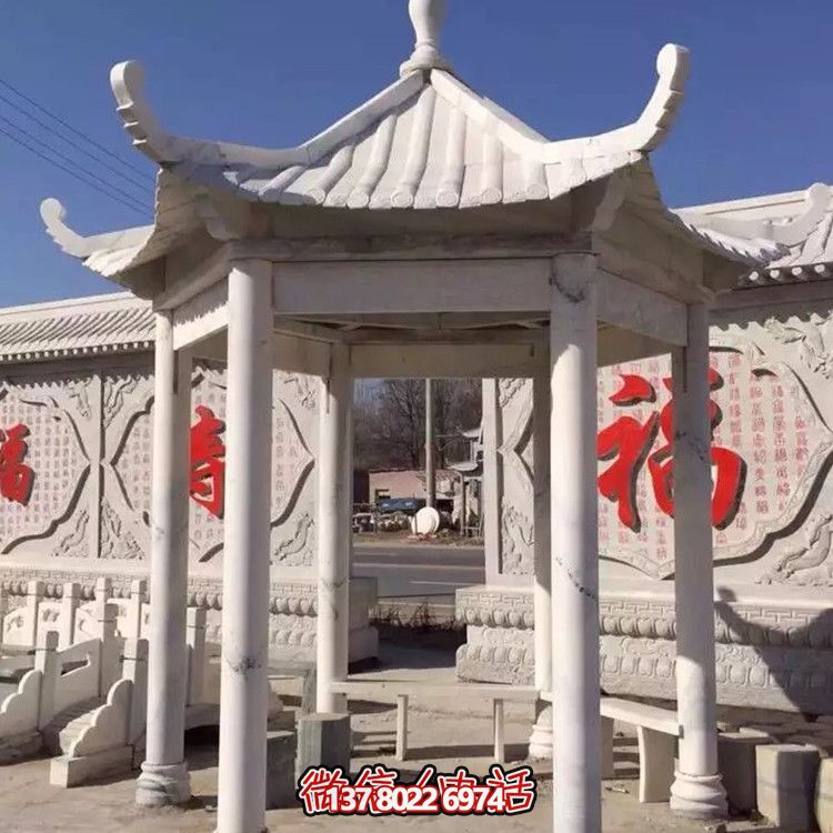 中式古建涼亭，大理石仿古裝飾庭院擺放
