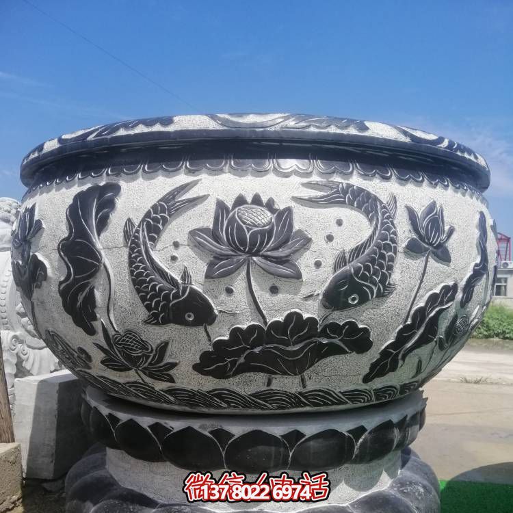 復古石雕圓形花盆流水石缸魚(yú)缸