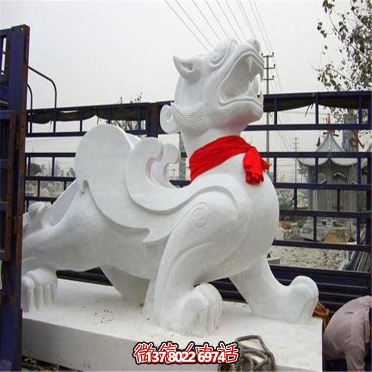 大理石石雕麒麟，古典庭院裝飾精美大型雕塑
