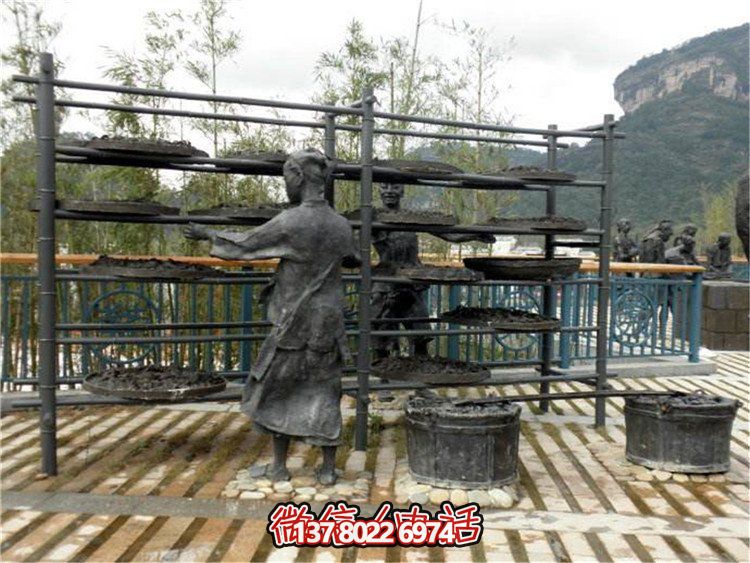 玻璃鋼仿真茶文化雕塑，大型戶(hù)外曬銅人物