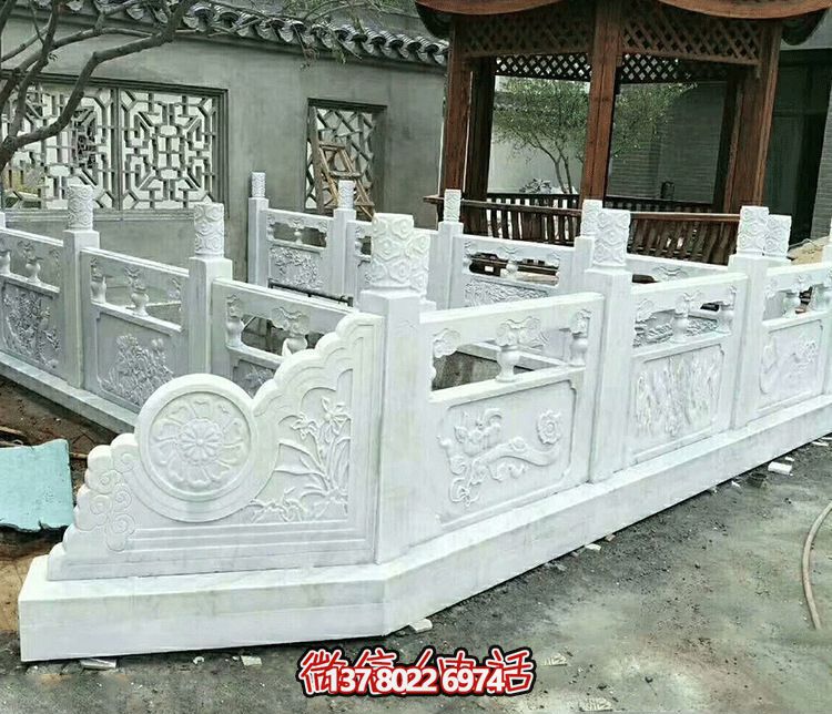 唯美古典庭院，池塘裝飾雕塑，漢白玉欄桿