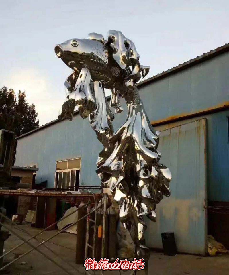 精美不銹鋼魚(yú)躍龍門(mén)大號雕塑-打造豪華空間的完美點(diǎn)綴