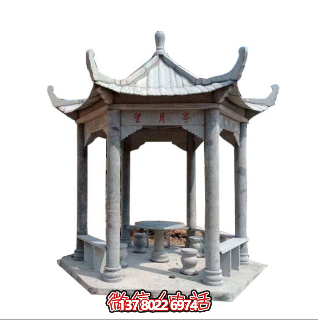 美麗月夜，精美石雕亭子