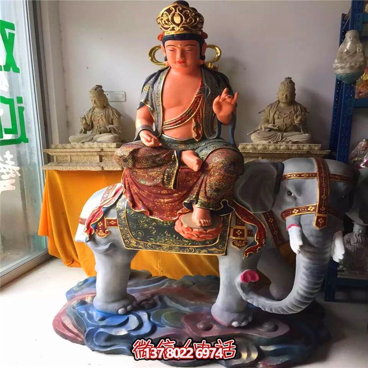 景區廟宇玻璃鋼彩繪坐著(zhù)大像上的菩薩文殊普賢雕塑