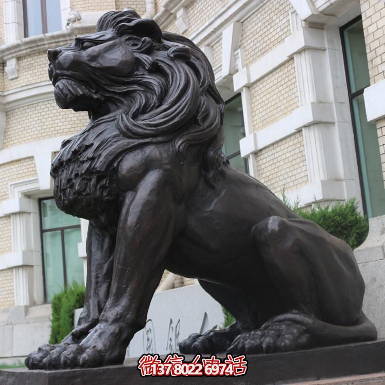 小區別墅門(mén)口大型不銹鋼仿銅園林景觀(guān)獅子