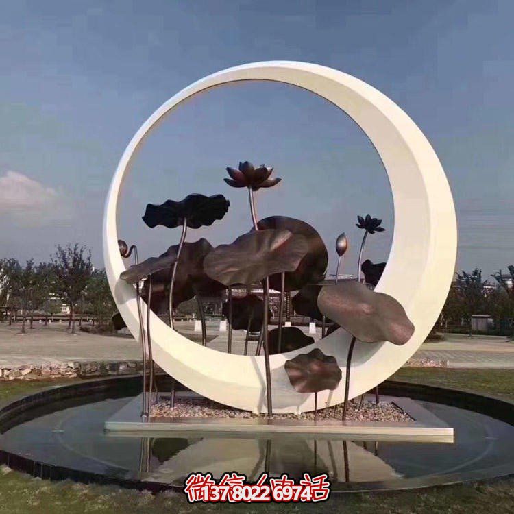 地產(chǎn)廣場(chǎng)不銹鋼創(chuàng  )意荷葉戶(hù)外園林圓環(huán)雕塑