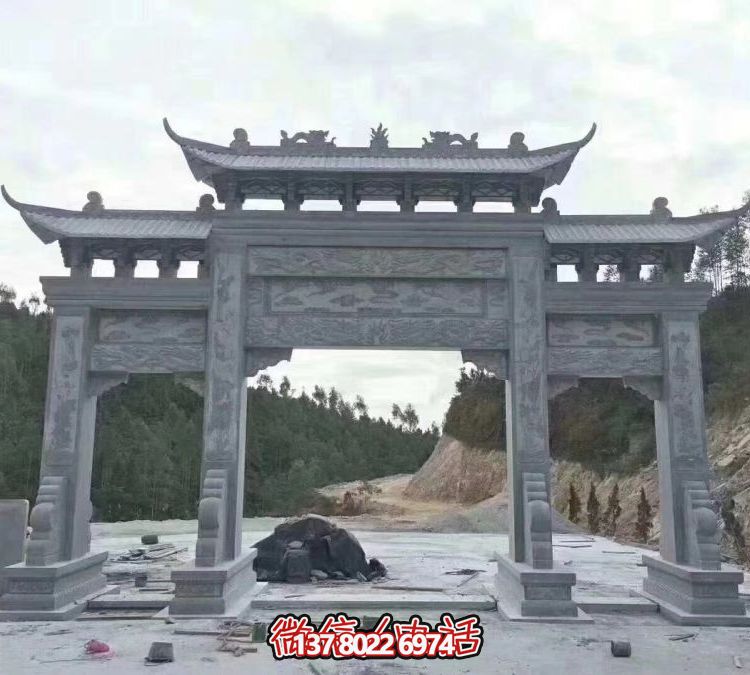 大理石石雕城鎮鄉村三門(mén)四柱牌坊雕塑