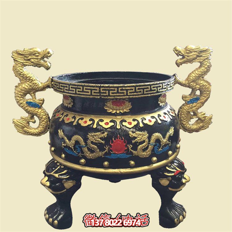 宗教寺廟浮雕雙龍戶(hù)外園林擺件香爐雕塑