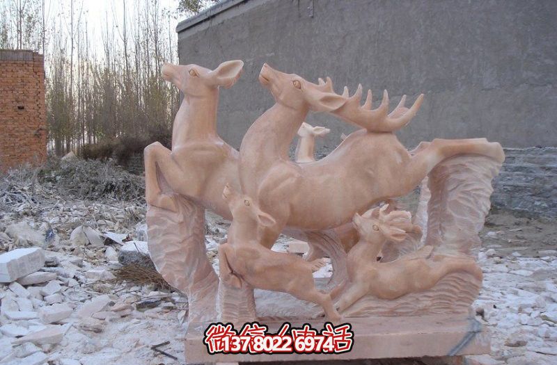 戶(hù)外園林創(chuàng  )意晚霞紅石雕浮雕梅花鹿雕塑