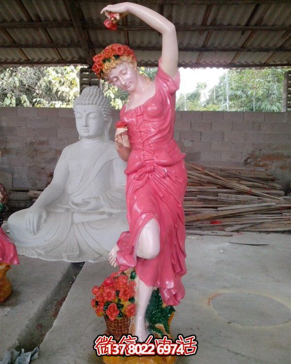 玻璃鋼彩繪城市街道女性人物景觀(guān)擺件