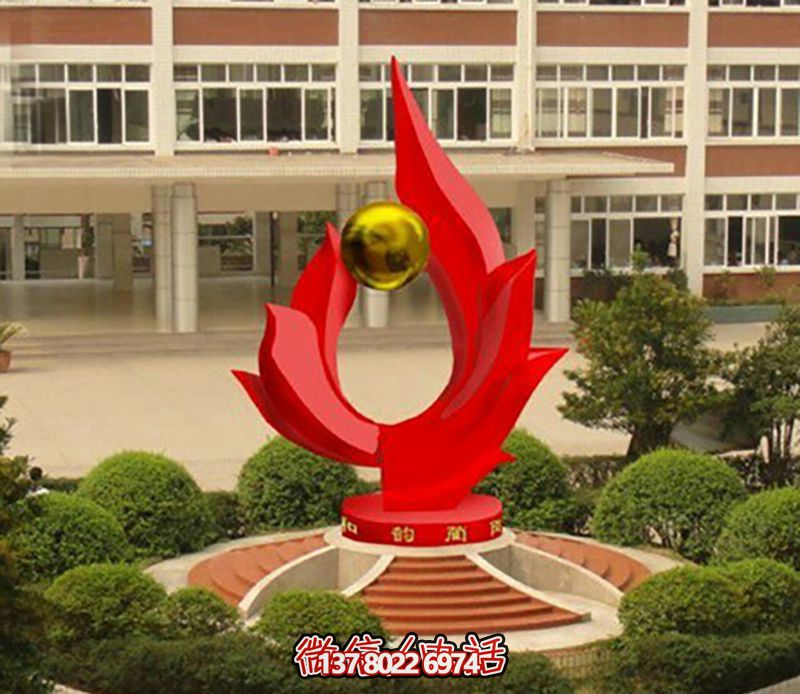 校園創(chuàng  )意玻璃鋼紅色旗幟雕塑