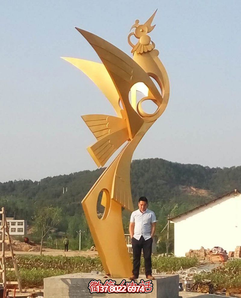 景區戶(hù)外不銹鋼噴金烤漆鳳凰雕塑 景區戶(hù)外不銹鋼噴金烤漆鳳凰雕塑