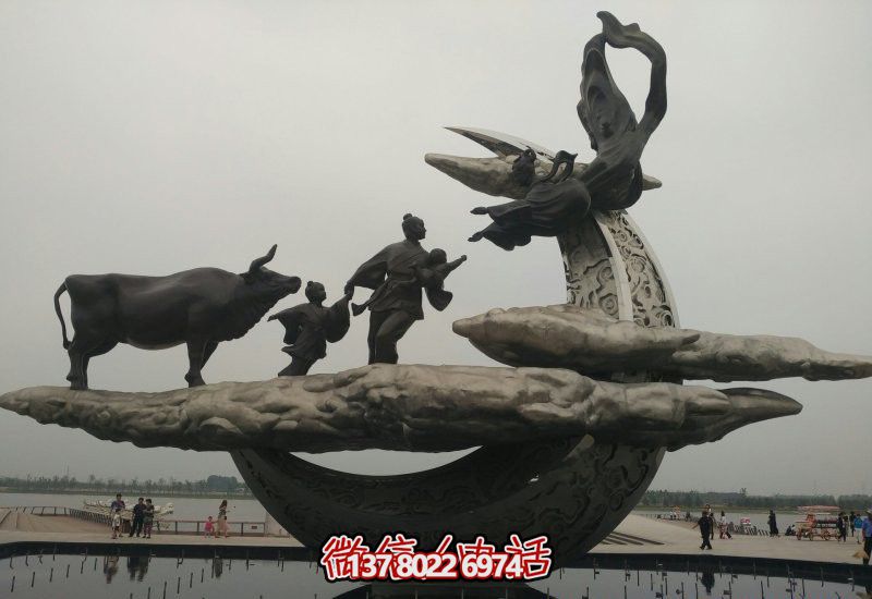 城市園林不銹鋼牛郎織女一家相會(huì )雕塑 城市園林不銹鋼牛郎織女一家相會(huì )雕塑