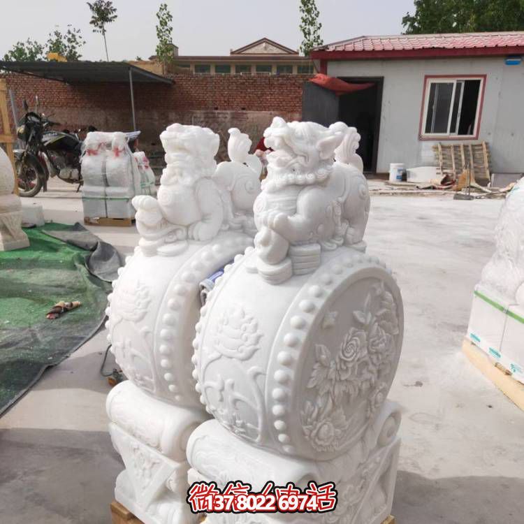 景區庭院漢白玉浮雕小象石鼓貔貅獅子石鼓門(mén)墩