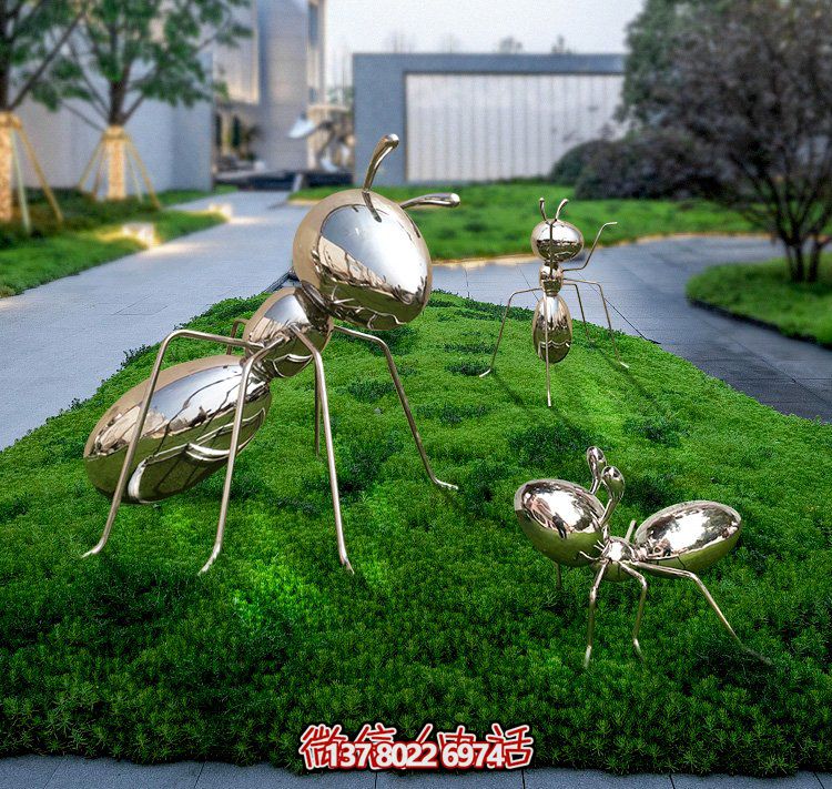 不銹鋼鏡面螞蟻，小區綠化帶裝飾動(dòng)物擺件