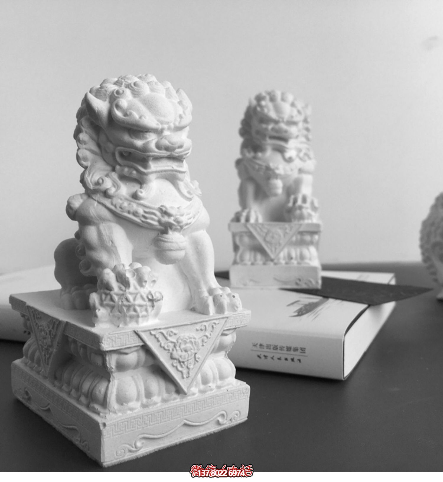室內創(chuàng  )意漢白玉石雕美陳裝飾品擺件獅子雕塑