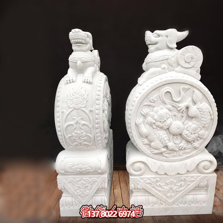 園林景區大理石石雕浮雕庭院門(mén)口大型貔貅抱鼓石