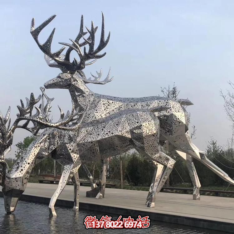 梅花鹿不銹鋼幾何園林抽象動(dòng)物景觀(guān)